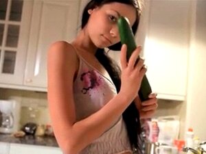 hot skinny cutie babe wants to play with cucumber in her pussy