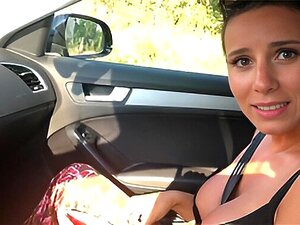 Hot ride! Busty babe gives a mind-blowing blowjob in a fake taxi. She couldn't pay, so she pays with her mouth. Don't miss this wild public sex adventure!