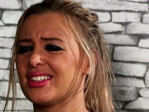 Glamorous cfnm femdoms tugging sub in group