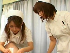 Subtitled CFNM Japanese hospital nurses handjob cumshot